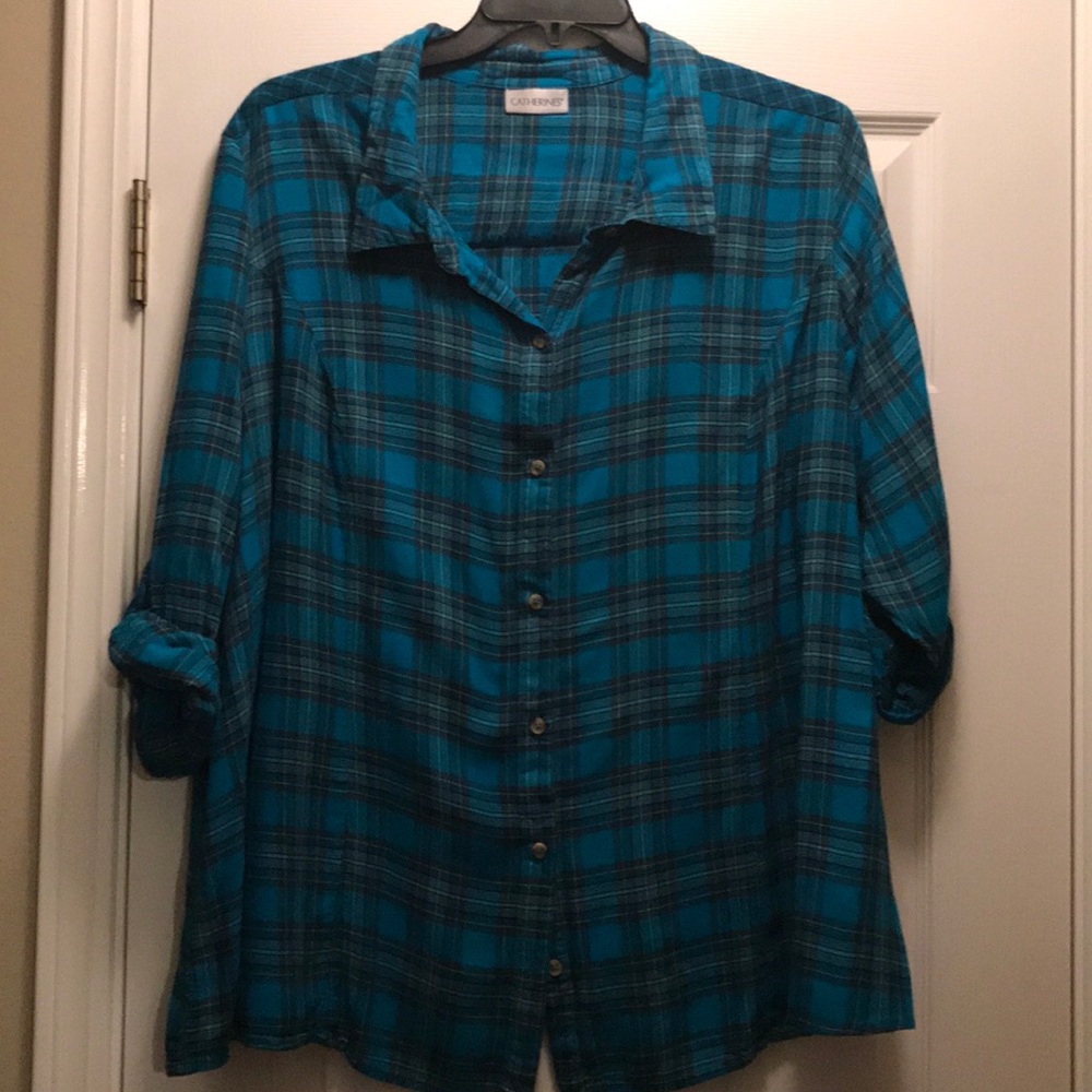 Catherine Teal and Black Flannel Top
